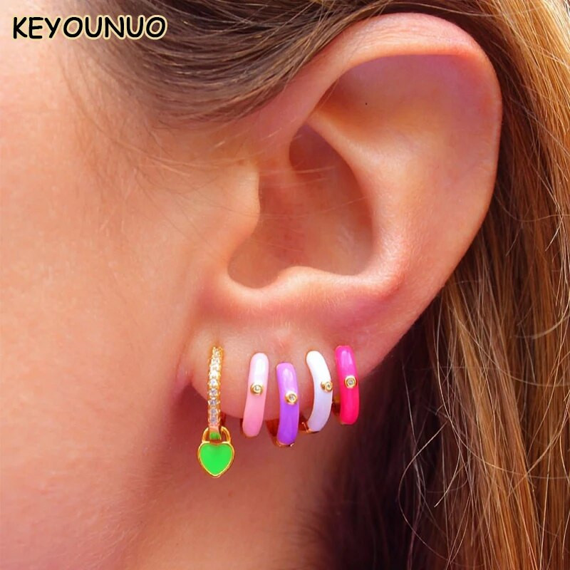 KEYOUNUO zlato srebrno ispunjeno CZ naušnice s obručima za žene Šarene emajlirane bombone Male ženske viseće naušnice Nakit Veleprodaja