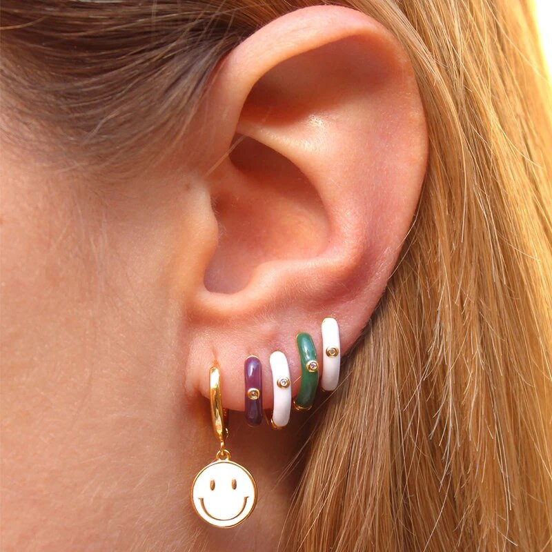KEYOUNUO zlato srebrno ispunjeno CZ naušnice s obručima za žene Šarene emajlirane bombone Male ženske viseće naušnice Nakit Veleprodaja