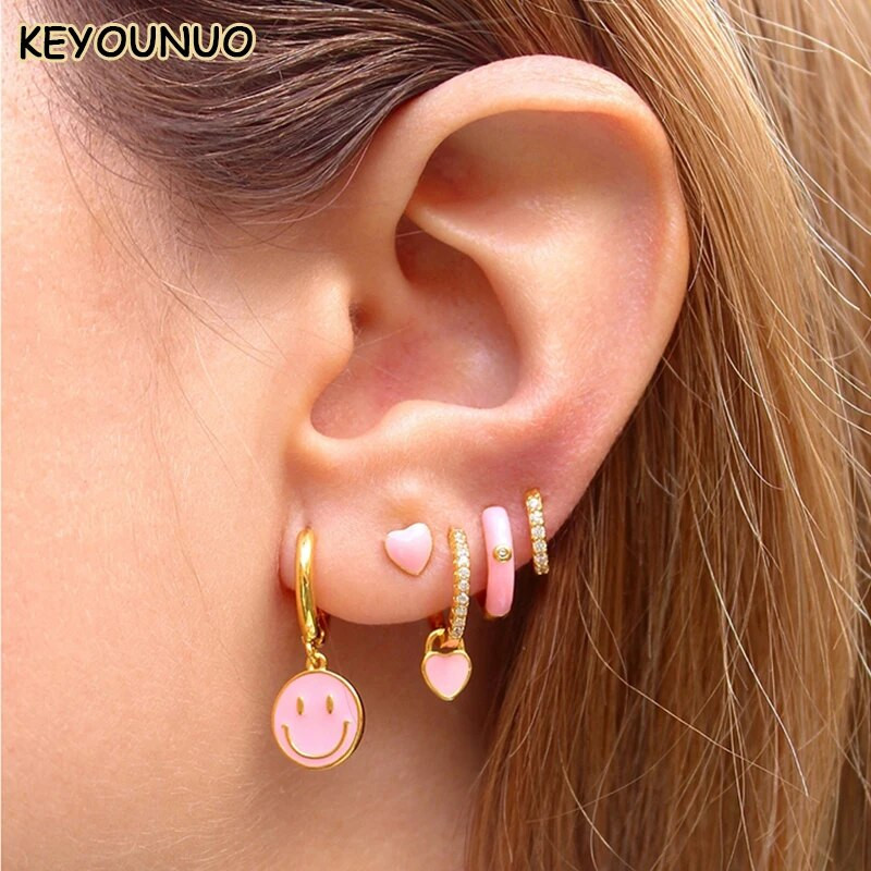 KEYOUNUO zlato srebrno ispunjeno CZ naušnice s obručima za žene Šarene emajlirane bombone Male ženske viseće naušnice Nakit Veleprodaja