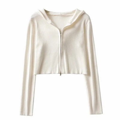 Jesen 2020. Vintage pleteni kardigani s patentnim zatvaračem Ženske majice s kapuljačom Ovratnik Rebrasti skraćeni pulover Vanjska odjeća Ležerna jakna Kaput Odjeća