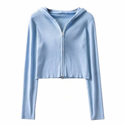 Jesen 2020. Vintage pleteni kardigani s patentnim zatvaračem Ženske majice s kapuljačom Ovratnik Rebrasti skraćeni pulover Vanjska odjeća Ležerna jakna Kaput Odjeća