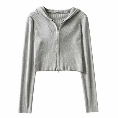 Jesen 2020. Vintage pleteni kardigani s patentnim zatvaračem Ženske majice s kapuljačom Ovratnik Rebrasti skraćeni pulover Vanjska odjeća Ležerna jakna Kaput Odjeća