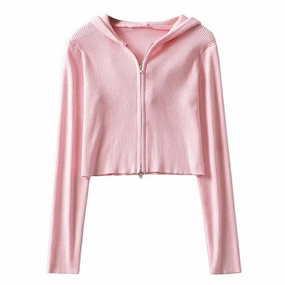 Jesen 2020. Vintage pleteni kardigani s patentnim zatvaračem Ženske majice s kapuljačom Ovratnik Rebrasti skraćeni pulover Vanjska odjeća Ležerna jakna Kaput Odjeća