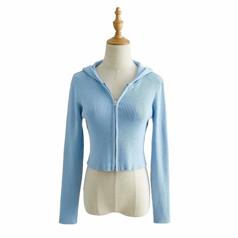 Jesen 2020. Vintage pleteni kardigani s patentnim zatvaračem Ženske majice s kapuljačom Ovratnik Rebrasti skraćeni pulover Vanjska odjeća Ležerna jakna Kaput Odjeća