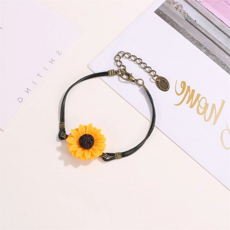 Jauna jauka, dzeltena margrietiņa rokassprādze sievietēm, vintage ziedi, regulējama ādas auklas rokassprādze Labi draugi Draudzības rotaslietas dāvana