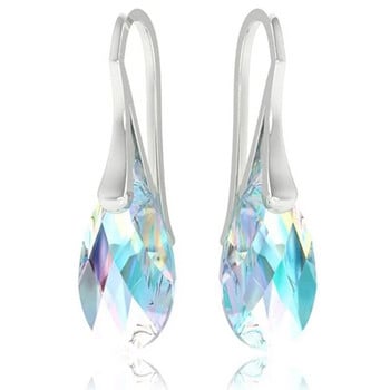 Луксозни сребърни обеци с капковидни кристали в цвят Blue Aurora Borealis Висяща обеца с кука Парти бижута за жени Подарък