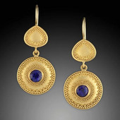 Etnikai női fülbevaló kerek berakásos kék cirkon fülbevaló vintage arany színű kézzel faragott lógó fülbevaló ékszer