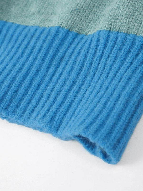 Paneļu trikotāžas sieviešu džemperis ar brīvu O veida kakla izgriezumu, garām piedurknēm, zils sieviešu trikotāžas jaka, 2023. gada rudens sieviešu mētelis ar vienrindu