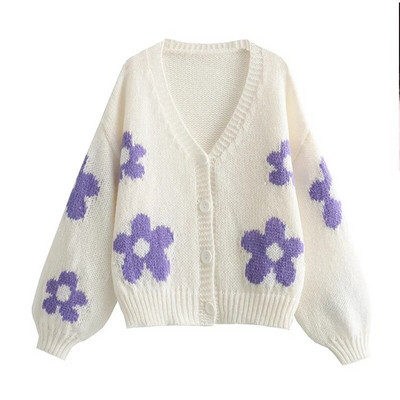 Pleteni ženski pulover s printom, jesenski pulover dugih rukava s V-izrezom, ženski džemperi s jednim kopčanjem, 2023., zimska ženska odjeća za sve