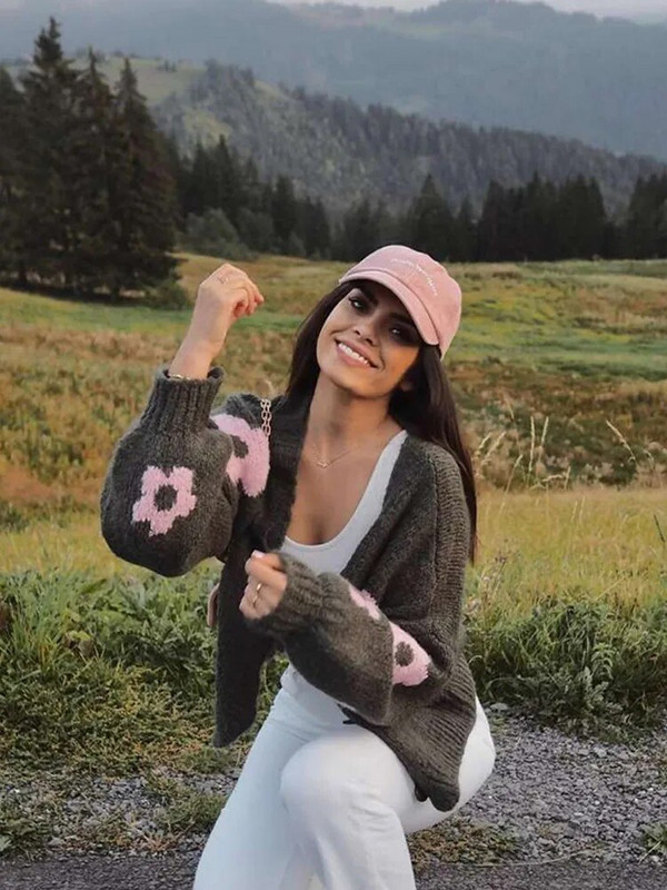 Pleteni ženski pulover s printom, jesenski pulover dugih rukava s V-izrezom, ženski džemperi s jednim kopčanjem, 2023., zimska ženska odjeća za sve