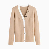 Džemperi s kardiganom s V izrezom s kontrastnim obrubom Jesen Zima M-XL