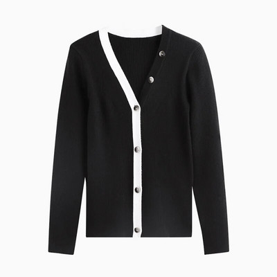 Džemperi s kardiganom s V izrezom s kontrastnim obrubom Jesen Zima M-XL