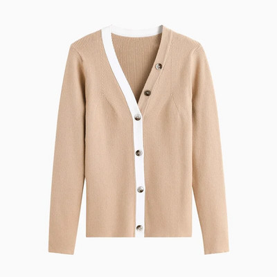 Džemperi s kardiganom s V izrezom s kontrastnim obrubom Jesen Zima M-XL