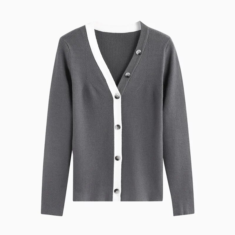 Džemperi s kardiganom s V izrezom s kontrastnim obrubom Jesen Zima M-XL