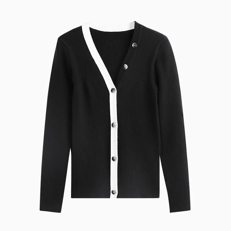 Džemperi s kardiganom s V izrezom s kontrastnim obrubom Jesen Zima M-XL