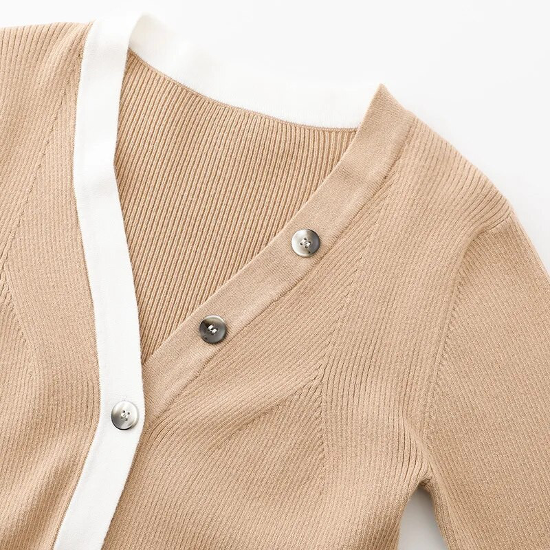 Džemperi s kardiganom s V izrezom s kontrastnim obrubom Jesen Zima M-XL