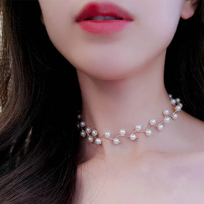 Pērļu imitācijas kaklarotas pasaku sieviešu kaklarotas korejiešu modes pērļu piekariņi apkakles tendences kakla rotaslietas ballītes kakla rotājumi