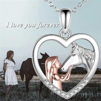 Μόδα Καρδιά Ζιργκόν Κολιέ για Κορίτσι και Άλογο Επιχρυσωμένο Κρεμαστό Κολιέ αρραβώνων για γυναίκες Ζωικά κοσμήματα δώρο επετείου