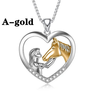 Μόδα Καρδιά Ζιργκόν Κολιέ για Κορίτσι και Άλογο Επιχρυσωμένο Κρεμαστό Κολιέ αρραβώνων για γυναίκες Ζωικά κοσμήματα δώρο επετείου