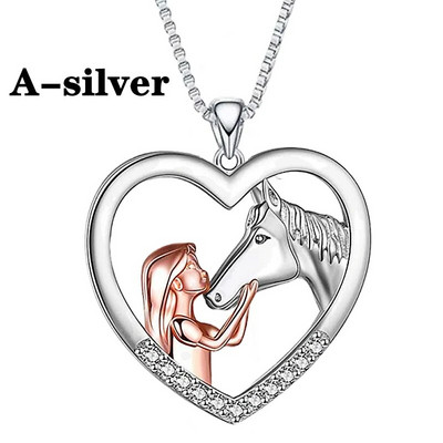 Μόδα Καρδιά Ζιργκόν Κολιέ για Κορίτσι και Άλογο Επιχρυσωμένο Κρεμαστό Κολιέ αρραβώνων για γυναίκες Ζωικά κοσμήματα δώρο επετείου