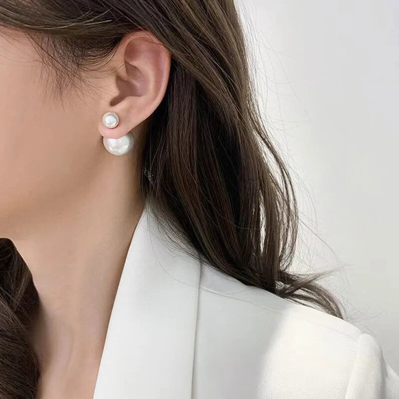 Jednostavne dvostruke velike male naušnice s imitacijom bisera Ženske okrugle kuglice Brincos Vjenčani nakit Rođendanski prijatelj Božićni dar