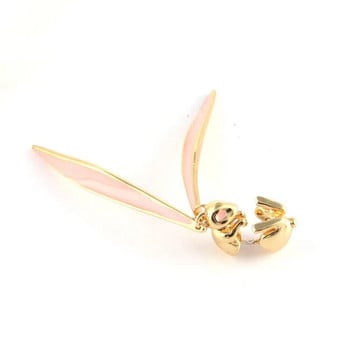 Модни прекрасни лъскави кристали с розови дълги заешки уши с глазура с метален дизайн, капкови обеци за жени, момичета, подарък за парти