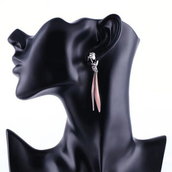 Модни прекрасни лъскави кристали с розови дълги заешки уши с глазура с метален дизайн, капкови обеци за жени, момичета, подарък за парти