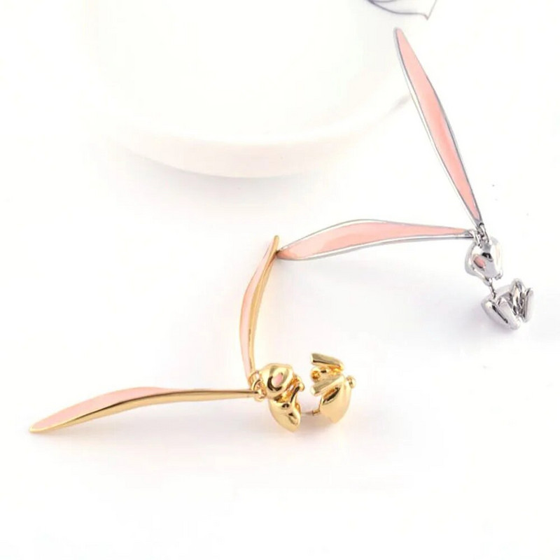 Modne, lijepe, sjajne ružičaste duge zečje uši s glaziranim metalnim dizajnom naušnice za žene, djevojke, poklon za zabavu