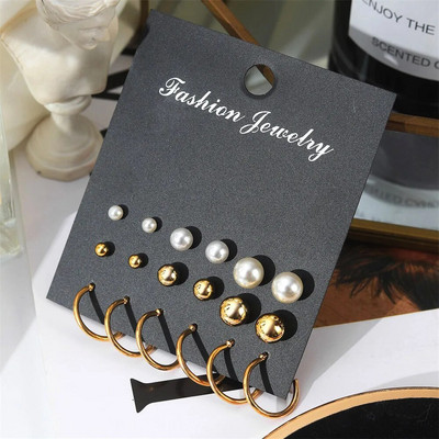 FNIO Novi komplet bisernih metalnih naušnica s korejskim modnim jednostavnim ženskim kristalnim naušnicama za djevojčice Ženski nakit Poklon