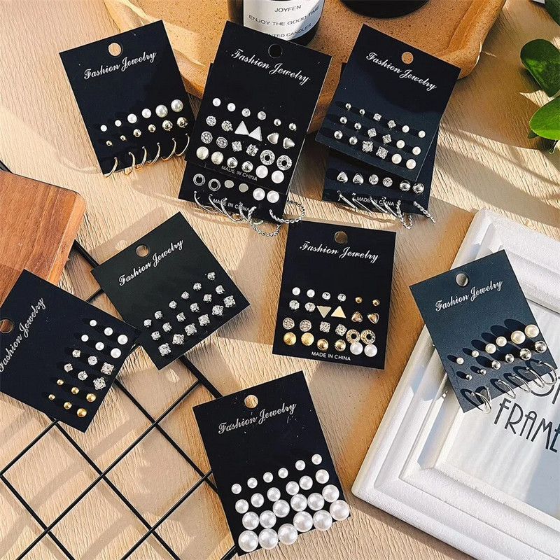 FNIO Novi komplet bisernih metalnih naušnica s korejskim modnim jednostavnim ženskim kristalnim naušnicama za djevojčice Ženski nakit Poklon