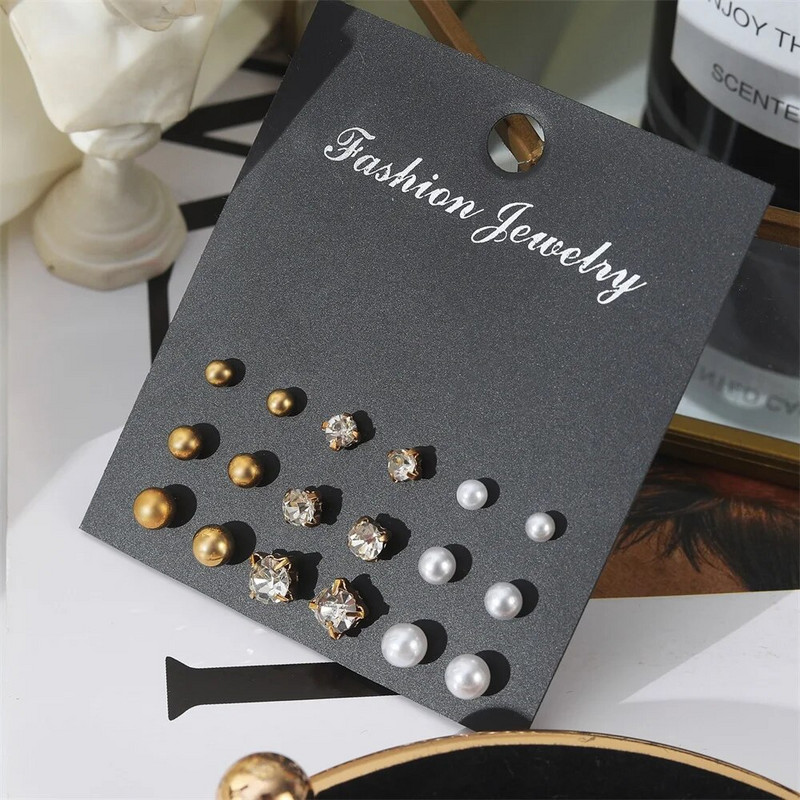 FNIO Novi komplet bisernih metalnih naušnica s korejskim modnim jednostavnim ženskim kristalnim naušnicama za djevojčice Ženski nakit Poklon