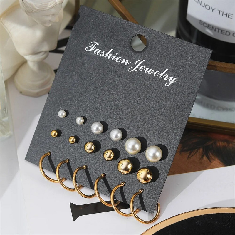 FNIO Novi komplet bisernih metalnih naušnica s korejskim modnim jednostavnim ženskim kristalnim naušnicama za djevojčice Ženski nakit Poklon