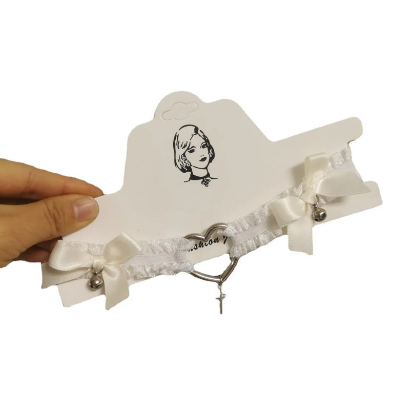 Γυναικείο κολιέ τσόκερ Harajuku Lolita Σκούρο σέξι μαύρη λευκή δαντέλα Κρεμαστό αξεσουάρ κοκέτα αισθητικής καρδιάς σταυρός