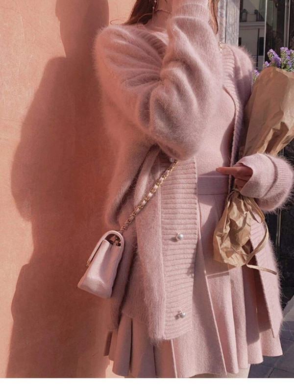 Aukštos kokybės moteriškas audinės kašmyro megztinis Korėjos rudens mados V formos kaklo megztas moherio storas palaidas megztinis paltas