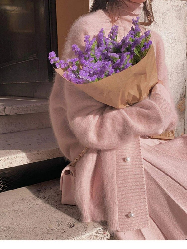 Aukštos kokybės moteriškas audinės kašmyro megztinis Korėjos rudens mados V formos kaklo megztas moherio storas palaidas megztinis paltas