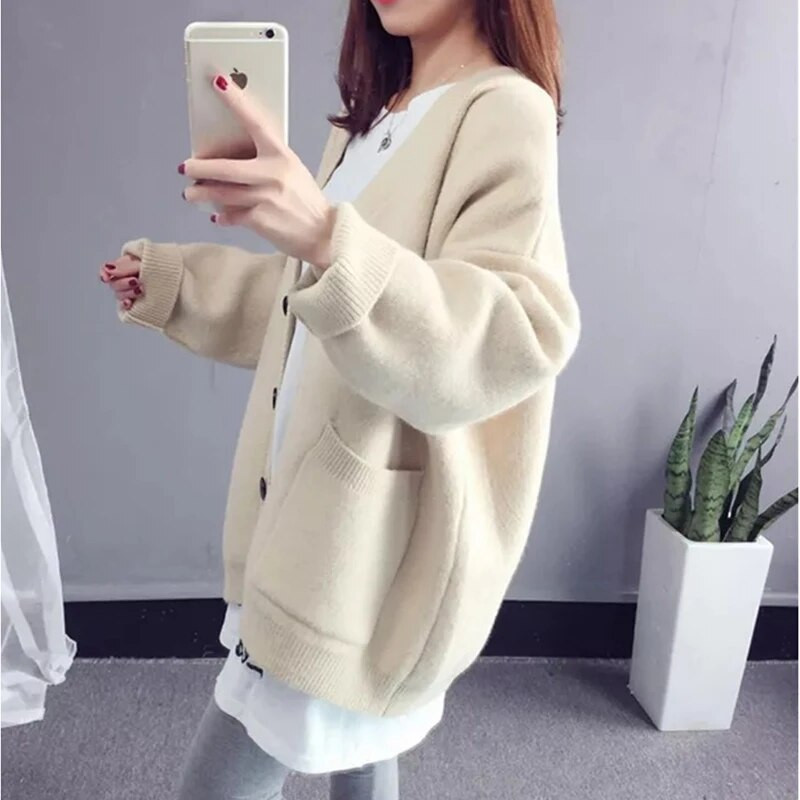 Novi džemperi Ženski Femme široki studentski kardigani s dugmadima s V-izrezom Ležerna bombona boja Slatka gornja odjeća Kombinirani kaput Ženski top