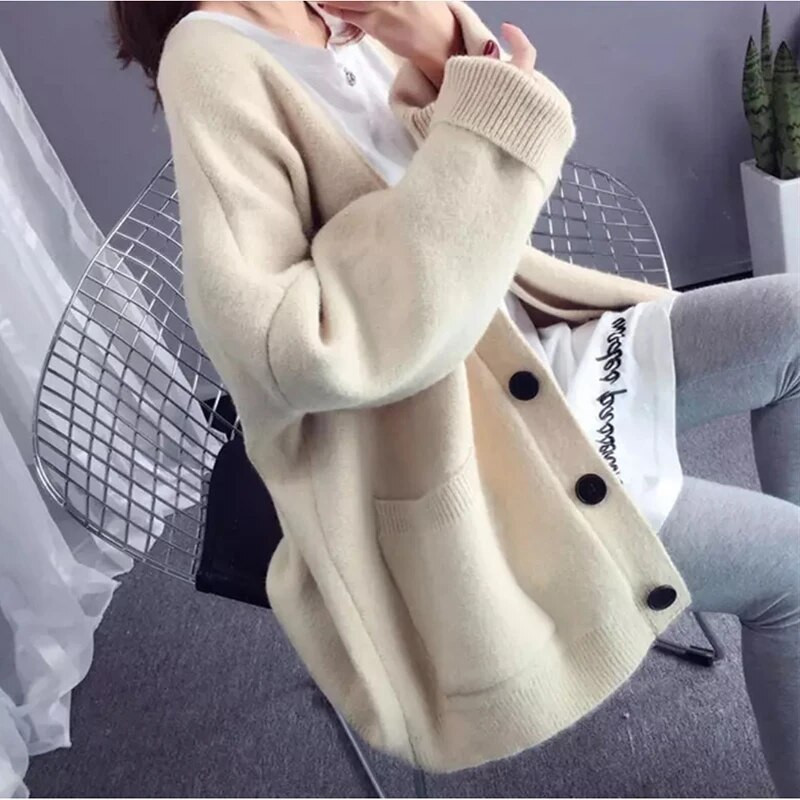 Novi džemperi Ženski Femme široki studentski kardigani s dugmadima s V-izrezom Ležerna bombona boja Slatka gornja odjeća Kombinirani kaput Ženski top