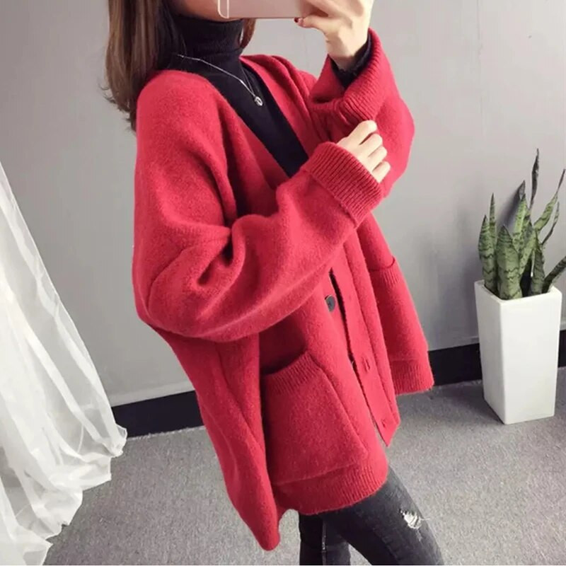 Novi džemperi Ženski Femme široki studentski kardigani s dugmadima s V-izrezom Ležerna bombona boja Slatka gornja odjeća Kombinirani kaput Ženski top