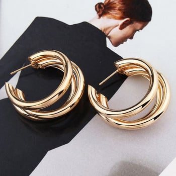 Модни корейски метални елегантни обеци с обръч Жена ретро геометрични обеци с C-образна форма кръг кръгли минималистични обеци бижута подарък