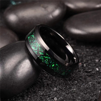 10 цвята 8 мм мъжки пръстен от неръждаема стомана с келтски дракон, инкрустация Червен, зелен, черен пръстен от въглеродни влакна Брачна лента Размер на бижута 6-13