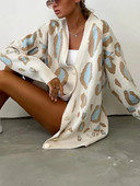 Zimski kardigan s leopard uzorkom za žene 2023. Ležerna široka jakna s V izrezom Debeli topli pleteni kardigan za žene s gumbima