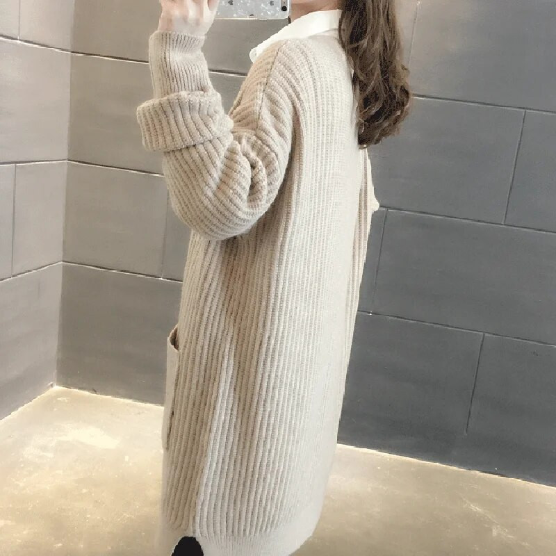 Ženska pletena odjeća, debela jakna, jesen, femme, široki korejski stil, jednoredno kopčanje, zimski kardigan džemper Ropa Mujer 2020.