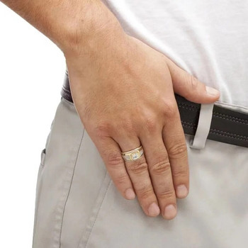 Класически мъжки пръстен позлатен цветен доминиращ квадратна изрезка Бял циркон Сватбен бизнес пръстен за пръсти за мъже Модни бижута