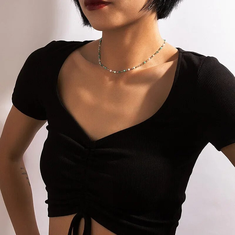 Boemska ogrlica s ogrlicom s lančićem od šarenih perli za žene šarm ručno rađeni nakit za zabave s isporukom lančića s kubanskim karikama