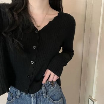 Cropped Cardigan Γυναικεία μακρυμάνικη λεπτή μονόχρωμη πλεκτά πουλόβερ με λαιμόκοψη σε σχήμα V Κομψά εξωτερικά ρούχα Γυναικεία ανοιξιάτικα φθινοπωρινά ρούχα