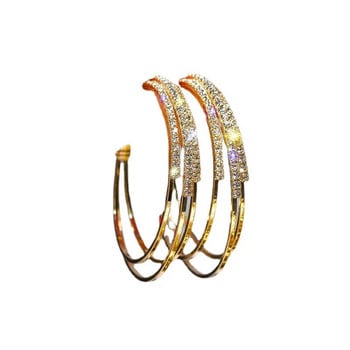 Модни 3-слойни кръгли обеци с циркон Обръч Обеци за уши Годежни обеци за жени Сватбени бижута Подарък за рожден ден