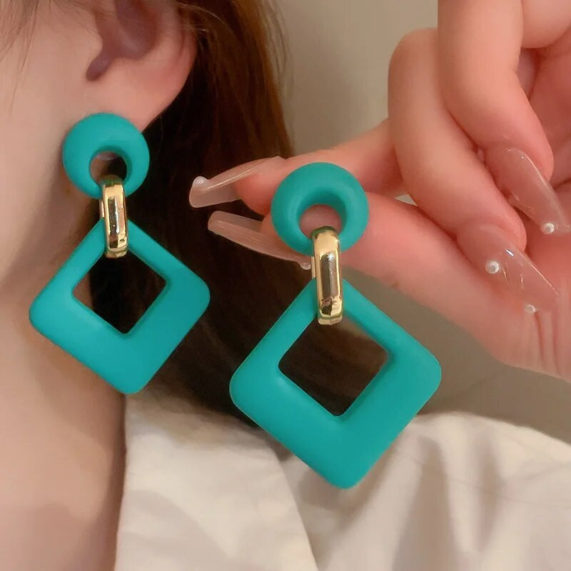 Kvadratne naušnice u boji slatkiša Fluorescentne boje Geometrijske naušnice Ružičasto Crveno Žuto Zeleno Ljeto Novi trendovi za ženske dodatke