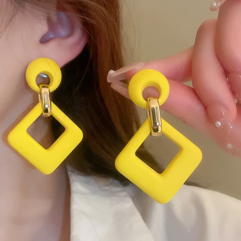 Kvadratne naušnice u boji slatkiša Fluorescentne boje Geometrijske naušnice Ružičasto Crveno Žuto Zeleno Ljeto Novi trendovi za ženske dodatke