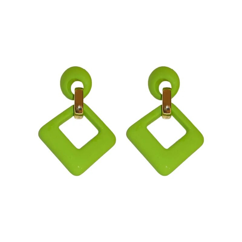 Kvadratne naušnice u boji slatkiša Fluorescentne boje Geometrijske naušnice Ružičasto Crveno Žuto Zeleno Ljeto Novi trendovi za ženske dodatke