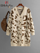 Ženski pleteni kardigan s leopardom 2023. Nova jesen-zima Topla ležerna odjeća Vintage dugi preveliki ženski pulover na kopčanje
